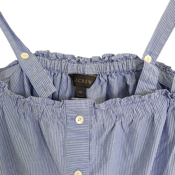 J. Crew 100% Cotton Blue White Pin Stripe Cropped Blouse Buttons 12 - Picture 3 of 9